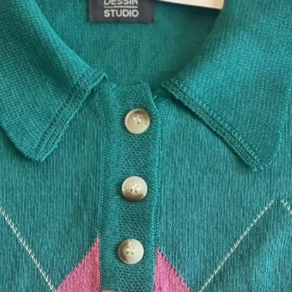 New Unique Vintage 1950s Argyle Cropped Sweater Green Pullover Retro Sweater M/L - Picture 5 of 5